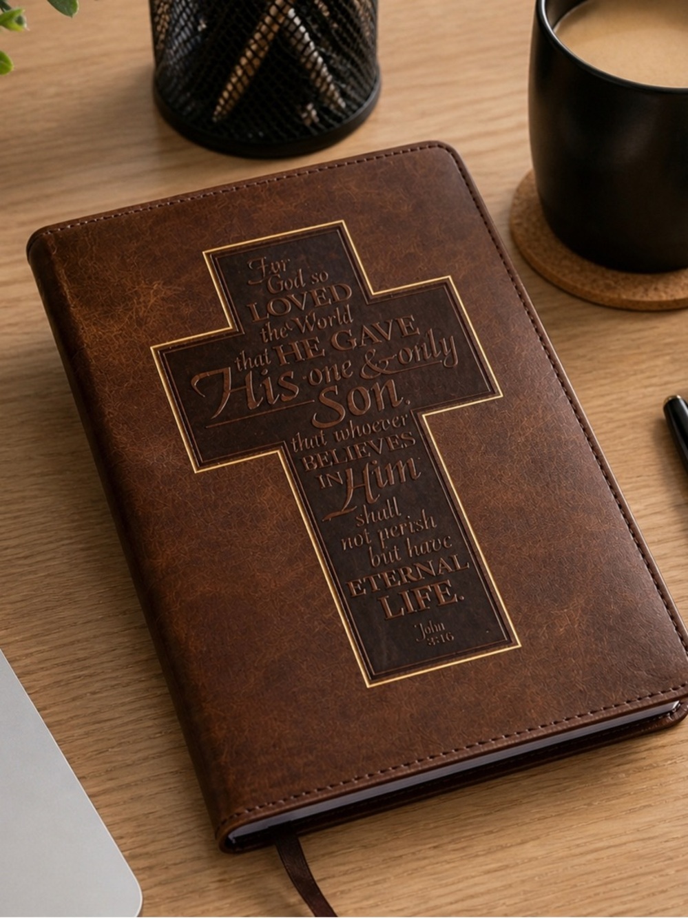Leather Christian Journal | John 3:16 Notebook  | Blank Lined Devotional Journal